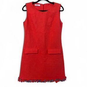 Tenax Made in Italy Cotton Red Sleeveless mini  Dress with Fringe Hem size 44